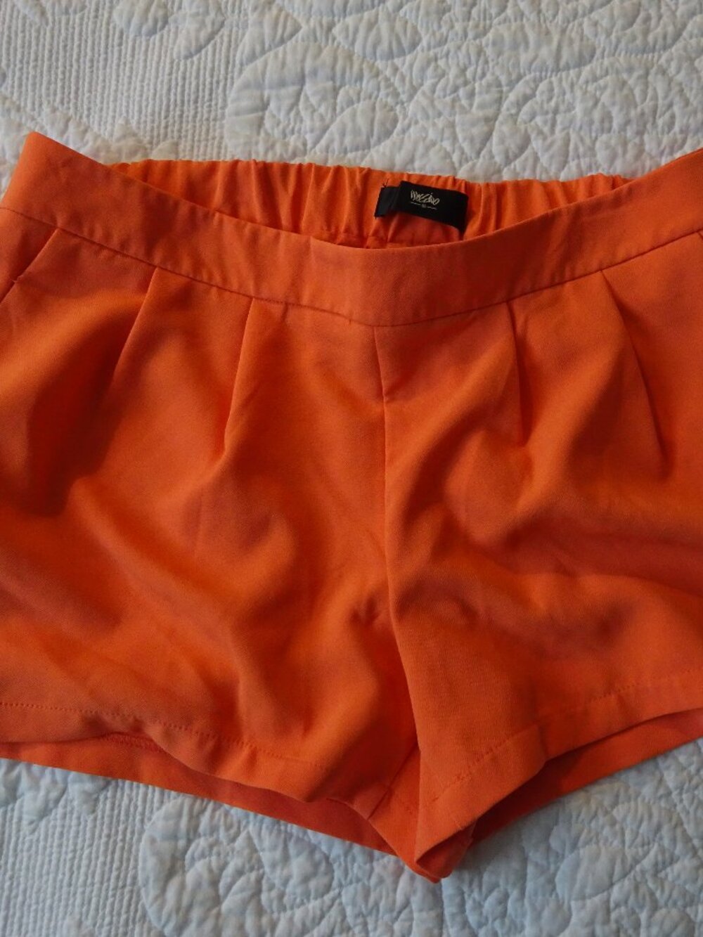 Bright Orange High-Waisted Pleated Shorts